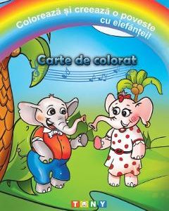Coloreaza si creeaza o poveste cu elefantei! Carte de colorat
