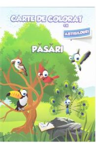 Pasari - Carte de colorat cu abtibilduri, Carti Pentru Copii