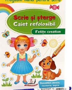 Scrie si sterge. Fetite creative. Caiet refolosibil + whiteboard marker